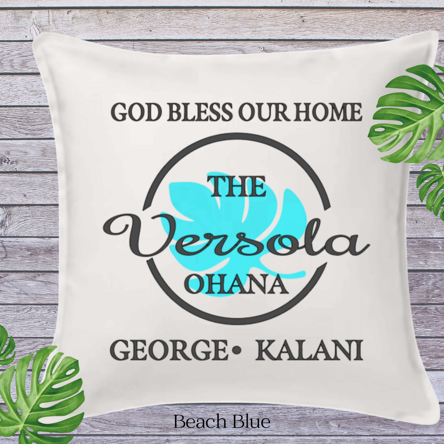 God Bless Our Home Decor Pillow Cover, White with Large Monstera Leaf, Personalized (COVER ONLY) Scroll for other color options
