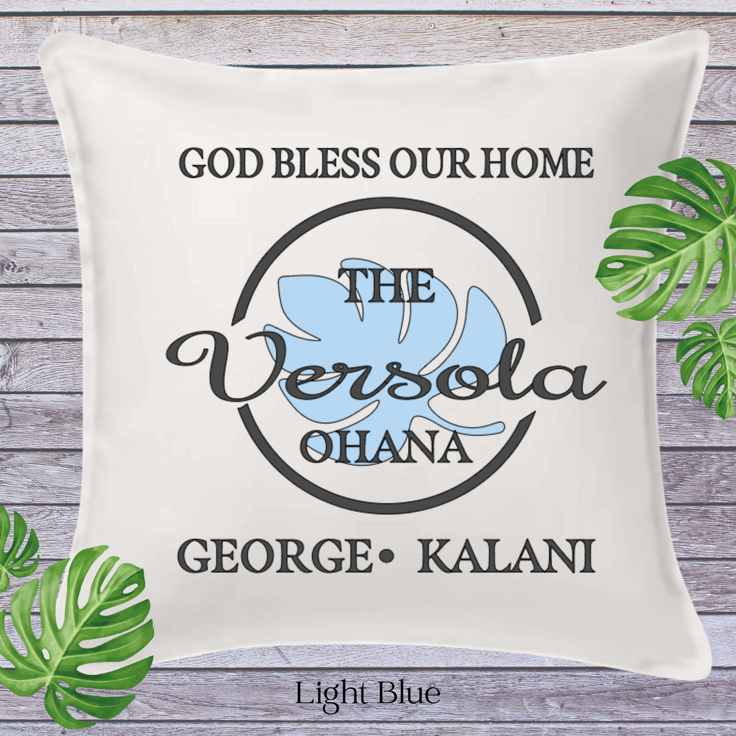 God Bless Our Home Decor Pillow Cover, White with Large Monstera Leaf, Personalized (COVER ONLY) Scroll for other color options