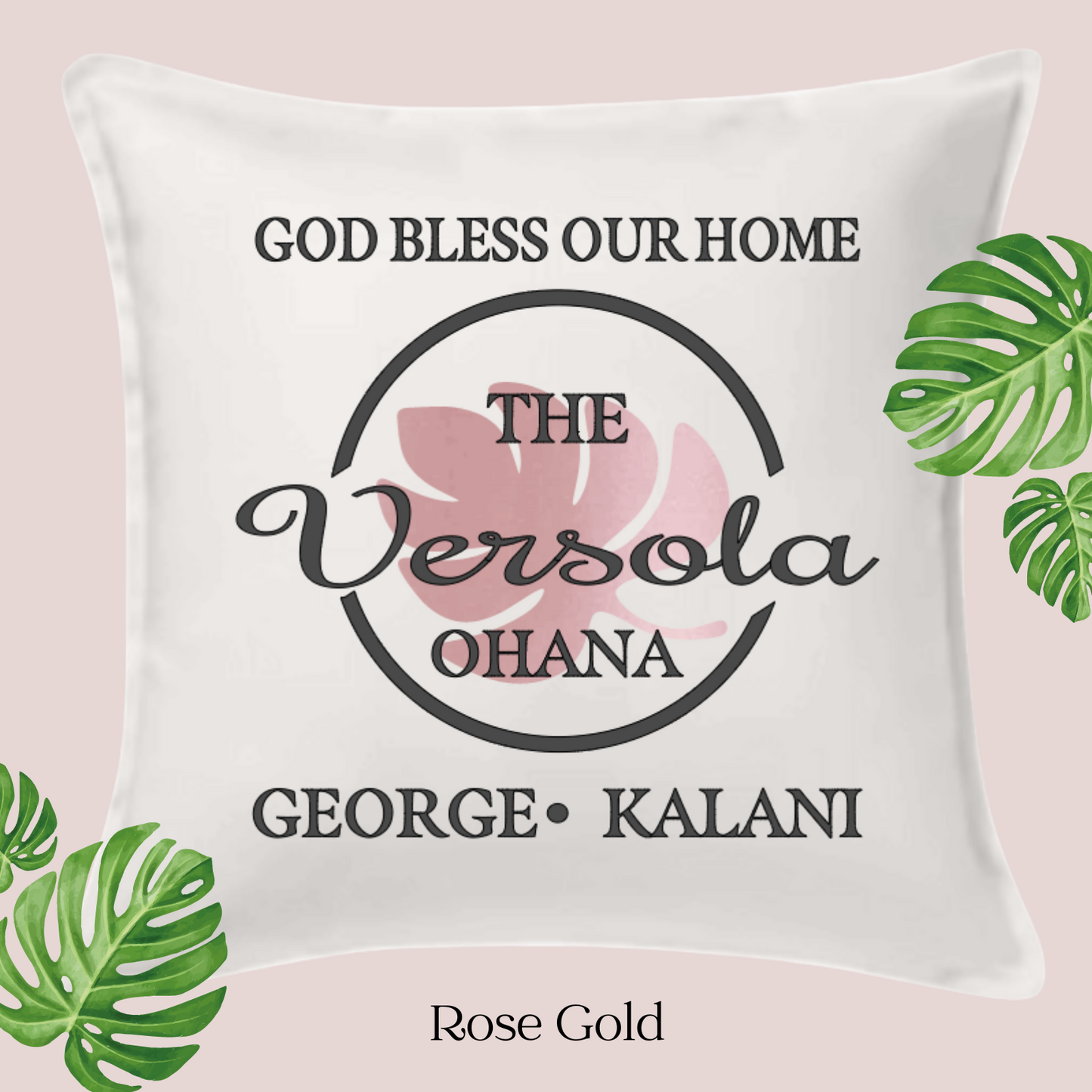 God Bless Our Home Decor Pillow Cover, White with Large Monstera Leaf, Personalized (COVER ONLY) Scroll for other color options