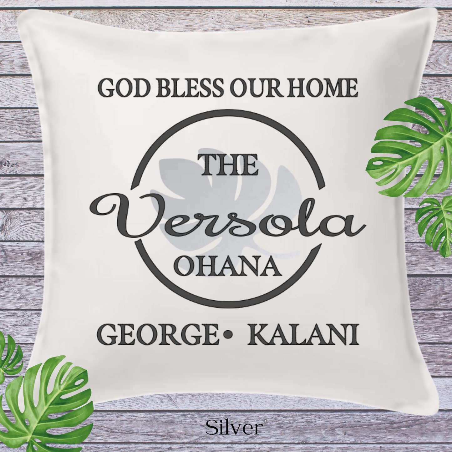 God Bless Our Home Decor Pillow Cover, White with Large Monstera Leaf, Personalized (COVER ONLY) Scroll for other color options