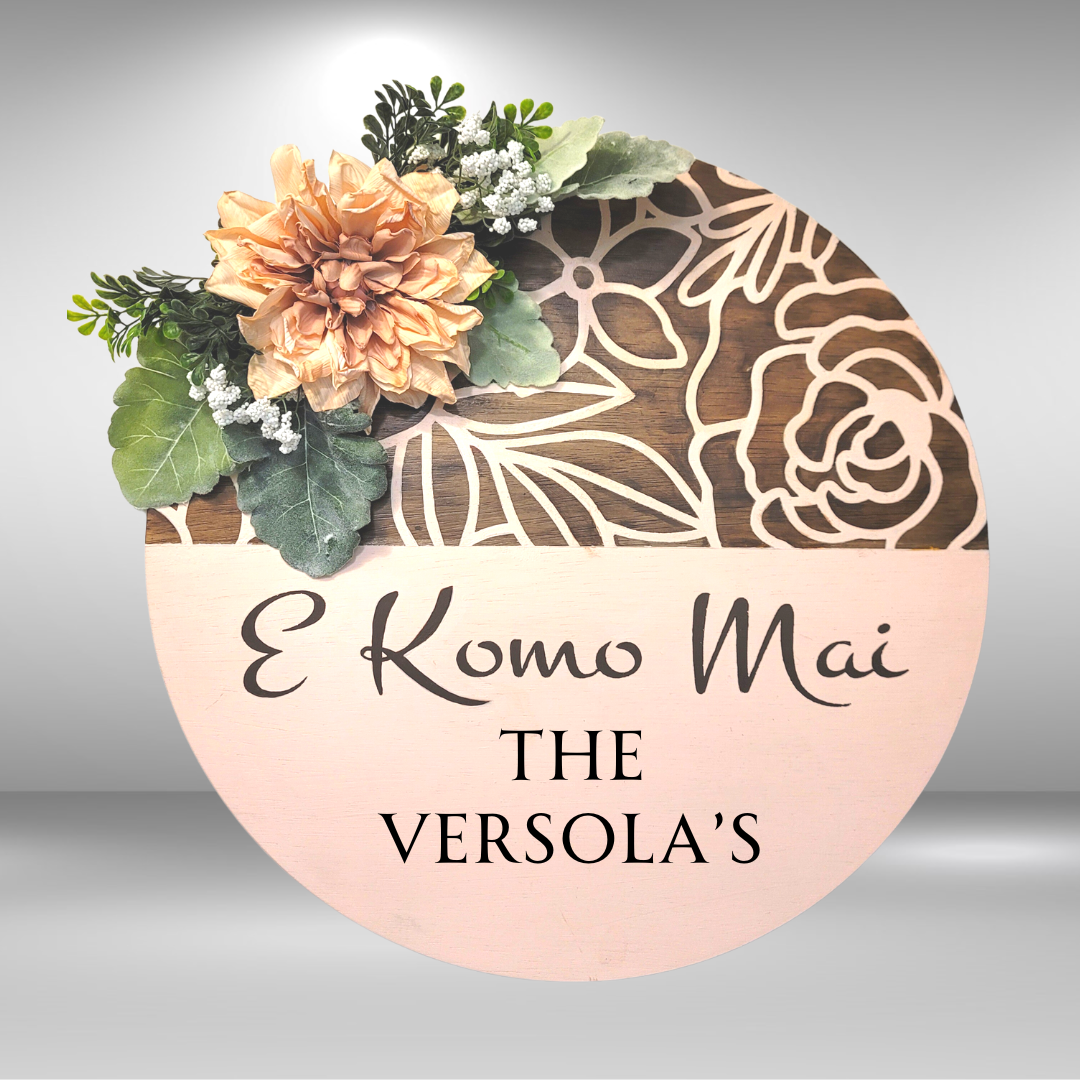 Round E Komo Mai Flower Sign Simply Kalani round-e-komo-mai-flower-sign-simply-kalani