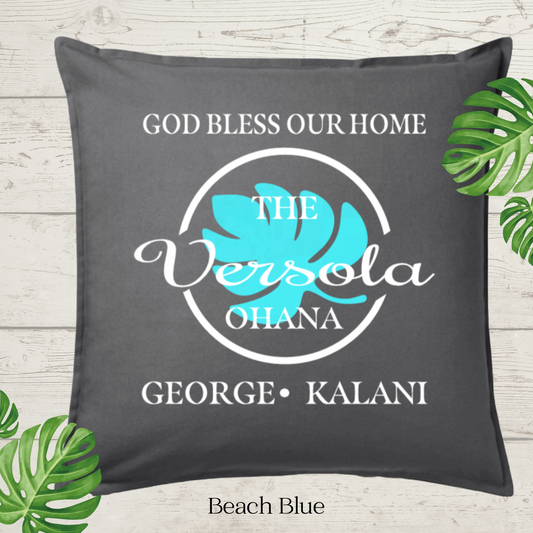 God Bless Our Home Decor Pillow Cover,  Charcoal with Large Monstera Leaf, Personalized (COVER ONLY).  Scroll for more color options.