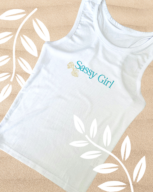 Girls Youth Sassy Girl Racerback Tank Top - White