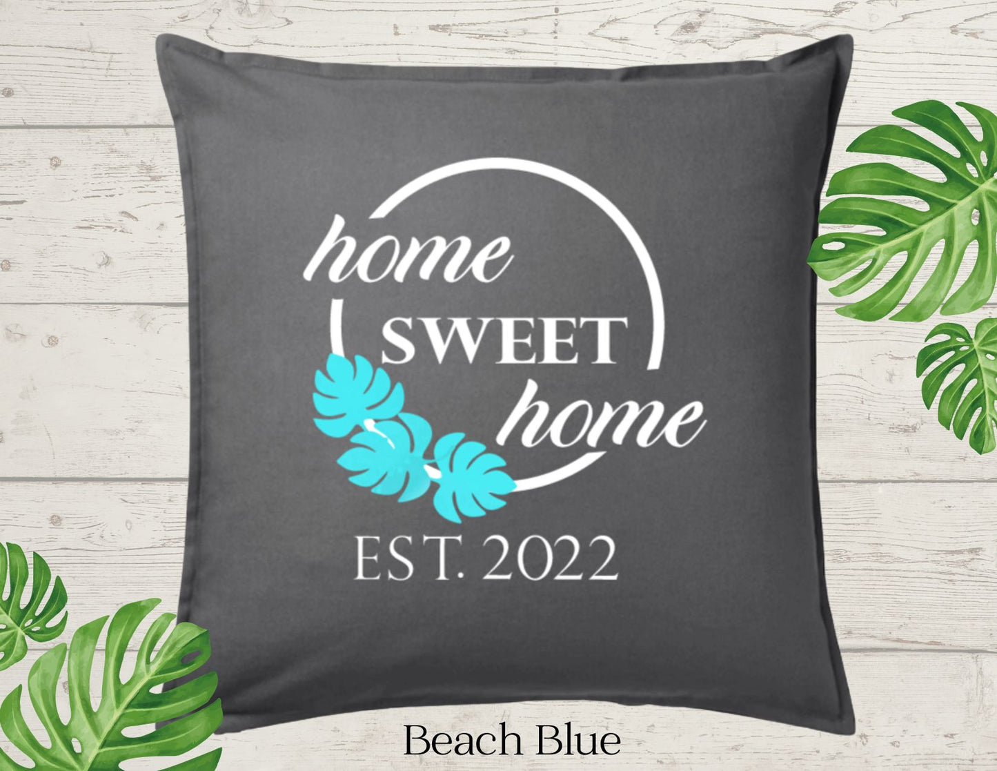 Home with Three Monstera Leaf, PersonalizedSweet Home Decor Pillow Cover Charcoal (COVER ONLY)Scroll for other color options