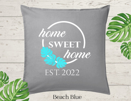 Home Sweet Home Decor Pillow Cover, Lt Gray with Three Monstera Leaf, Personalized COVER ONLY)Scroll for other color options