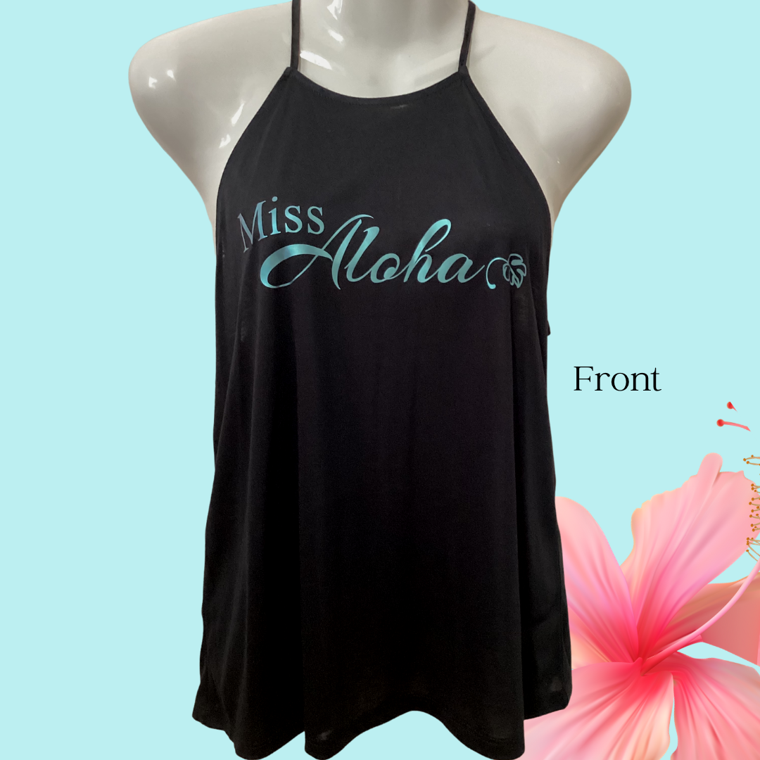 Womens "Miss Aloha" Halter Top in Black