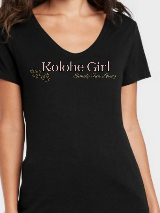 Women's Kolohe Girl V-Neck Tee Shirt - Black