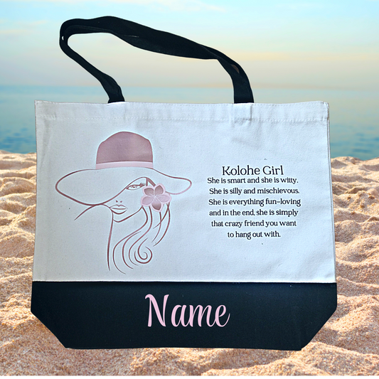 Kolohe Girl Tote Bag - Canvas - Personalized - White