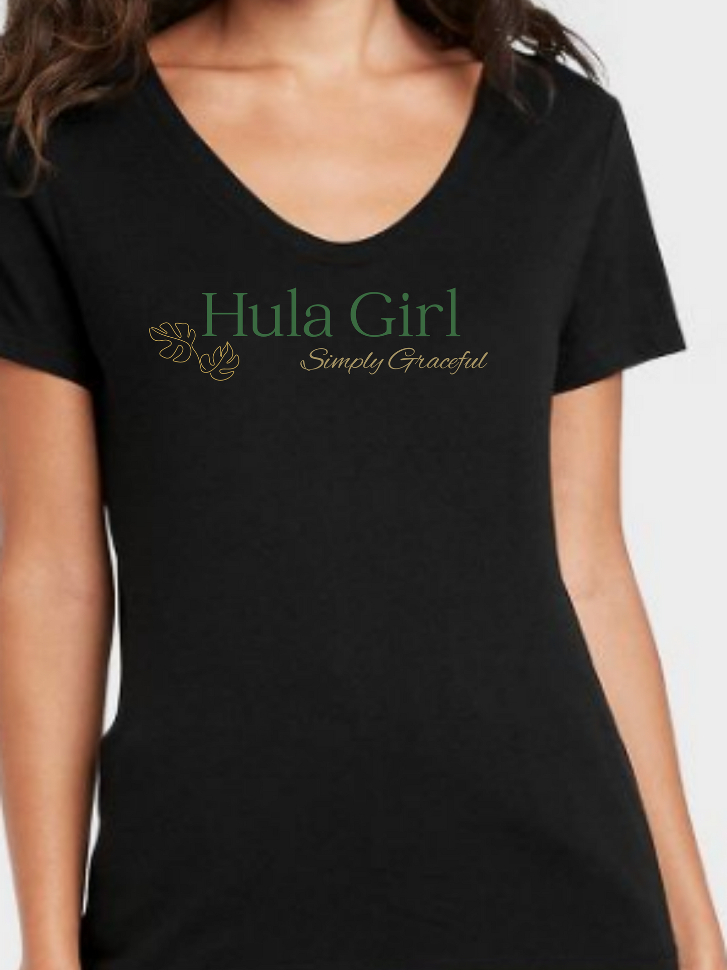 Women's Hula Girl V-Neck Tee Shirt - Black