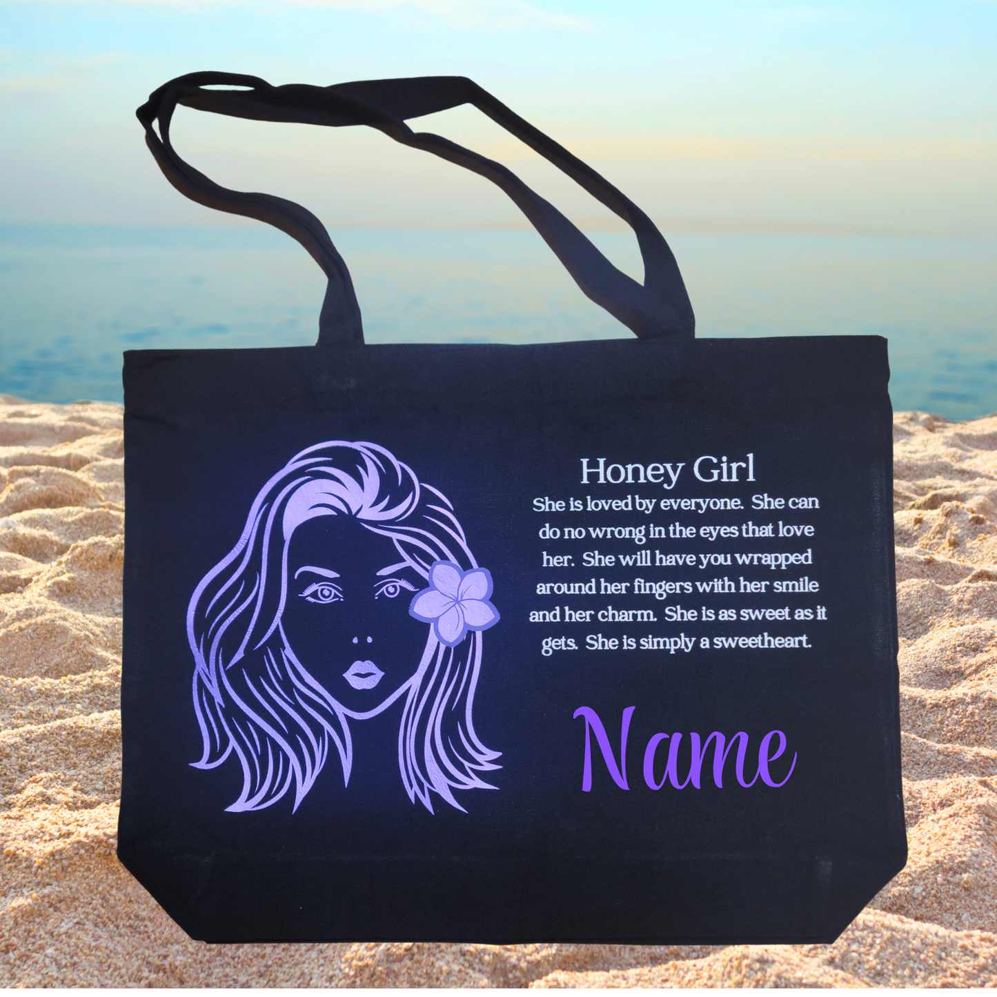 Honey Girl Tote Bag - Canvas - Personalized - Black