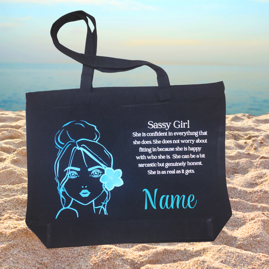 Sassy Girl Tote Bag - Canvas - Personalized - Black