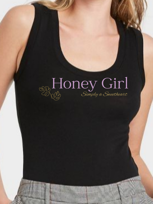 Womens Honey Girl Sleeveless Fitted Tank Top - Black