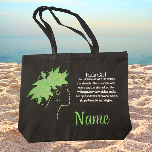 Hula Girl Tote Bag - Canvas - Personalized - Black