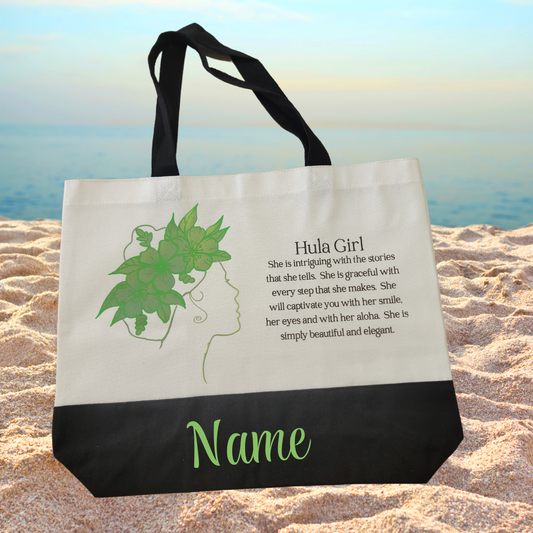 Hula Girl Tote Bag - Canvas - Personalized - White