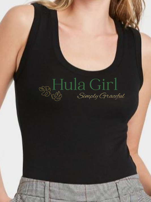 Womens Hula Girl Sleeveless Fitted Tank Top - Black