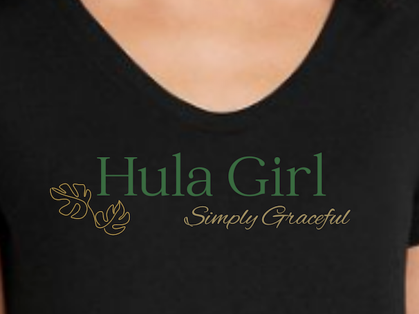 Women's Hula Girl V-Neck Tee Shirt - Black